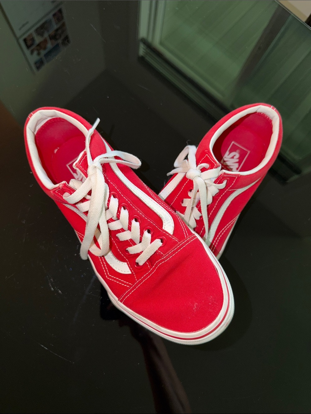 Vans Red and White Canvas Old Skool Sneakers